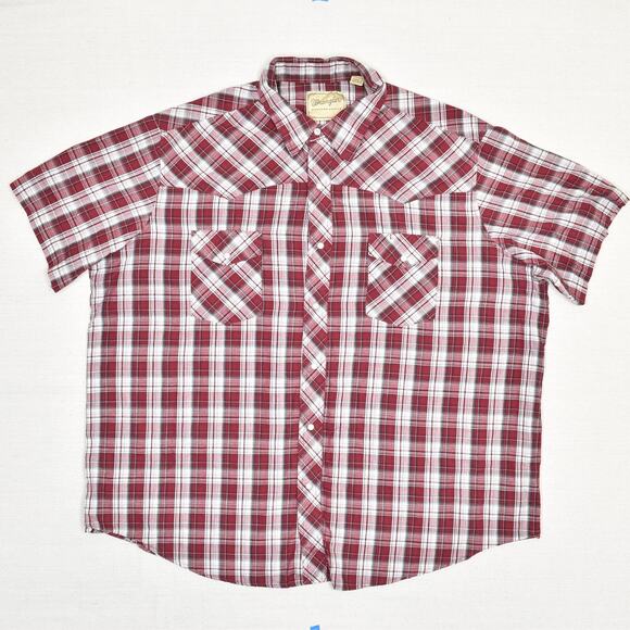 Wrangler Other - Wrangler Western Men's Shirt Plaid Cotton Blend Red Size 2XL Pearl Snap